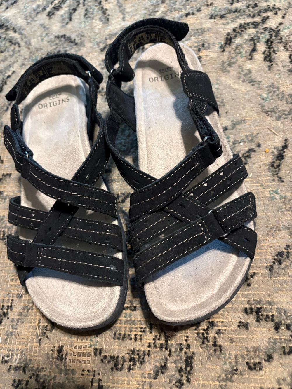 Earth Origins Black Strappy leather Sandals NEW 8 wide 8W arch support